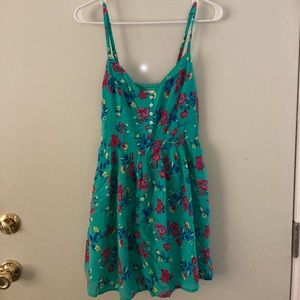 Teal floral minidress with spaghetti straps